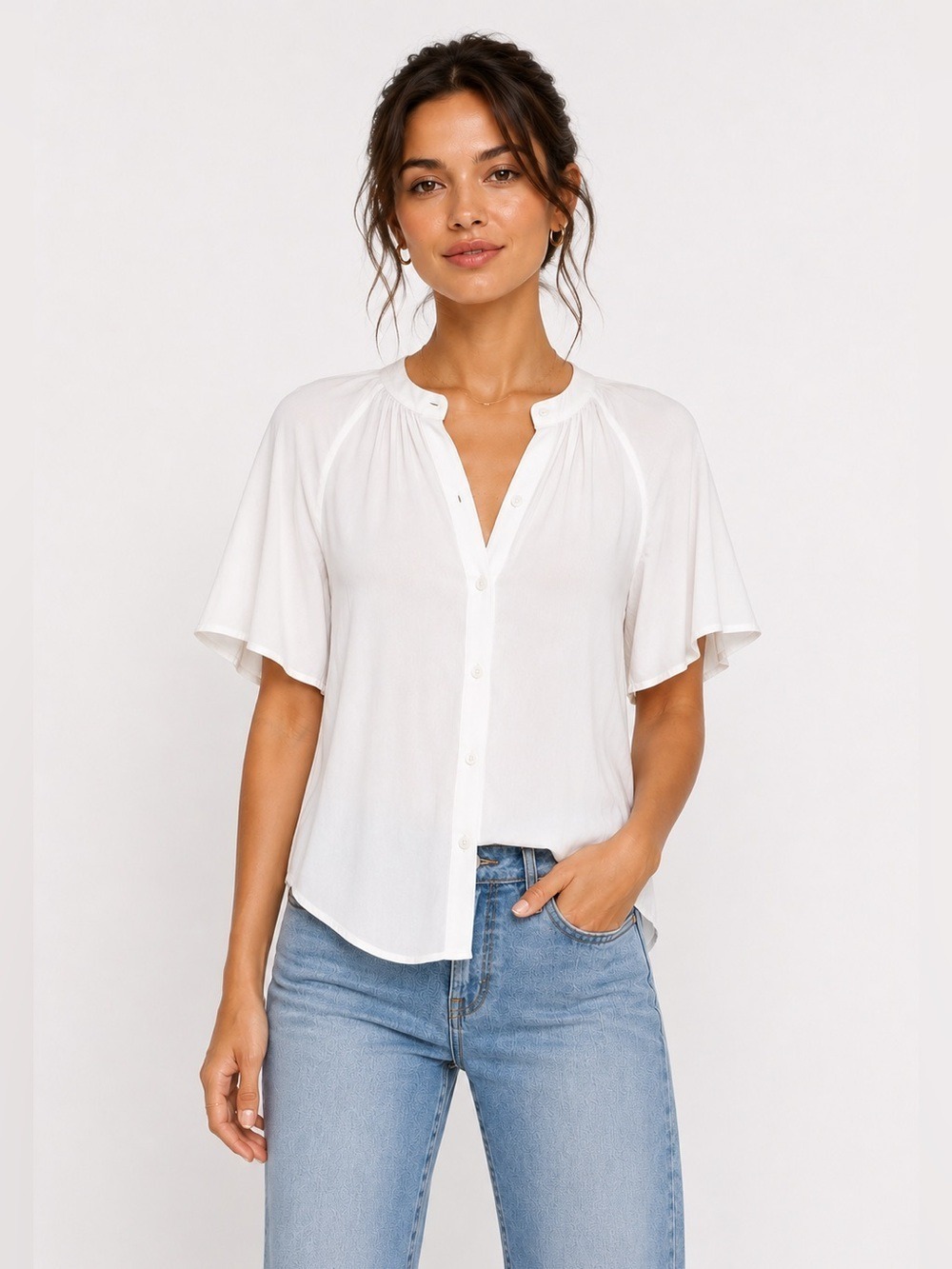 Banana Republic White Button Front Flutter Sleeve Blouse. Size XS